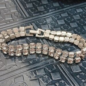 Vintage Weiss Double Row Rhinestone Bracelet Signed | Clear Stones
